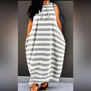 Striped Gray and White Maxi Dress